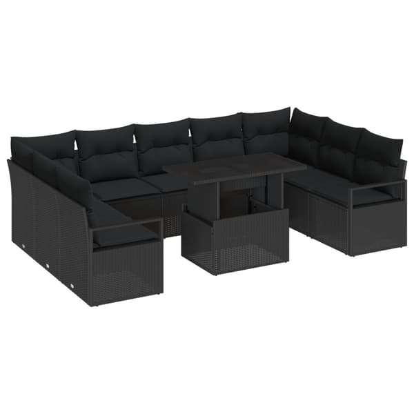 Trädgårdsoffset med lagring 10 pcs Svart Poly rattan