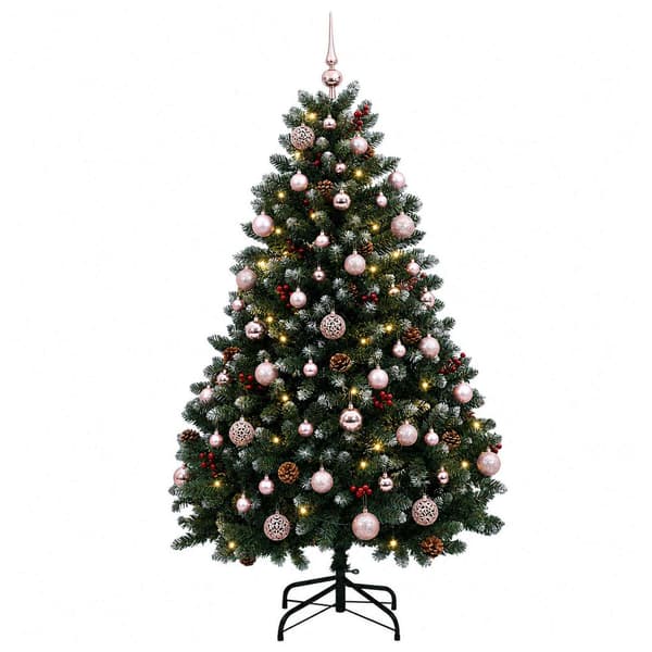 Konstgjord julgran grön med julkulor 150 cm 150 LED-lampor