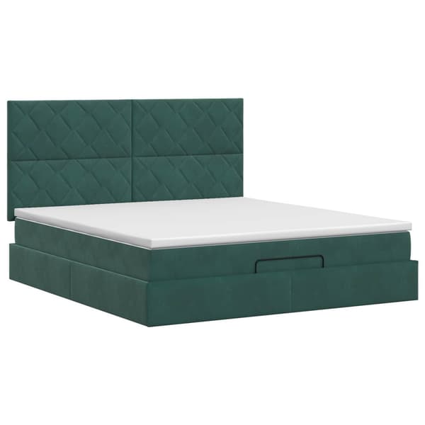Ottoman säng med madrass Mörkgrön 140 x 190 cm Sammet