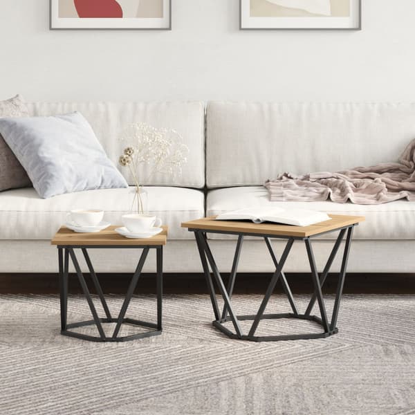 Sidobordsset 2 pcs Artisan Ek Konstruerat trä och stål