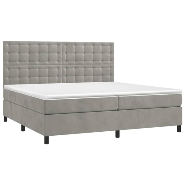 Ramsäng med madrass & LED ljusgrå 200x200 cm sammet