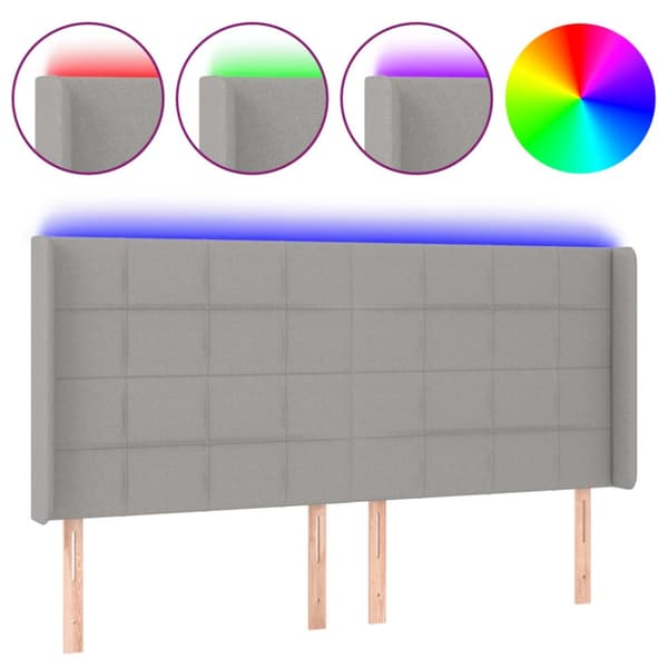 Sänggavel LED ljusgrå 203x16x118/128 cm tyg
