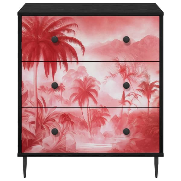 Kommode AACHEN Rosa palmträdtryck 66 x 36,5 x 76 cm Svart ek
