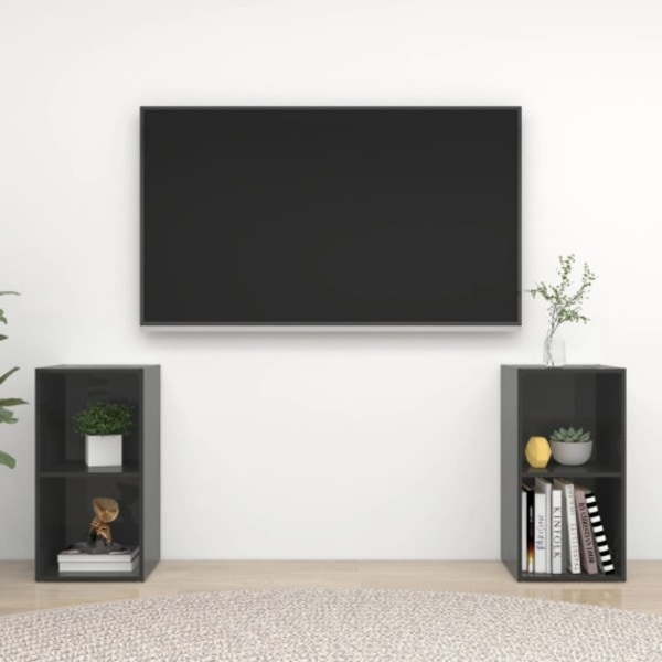 TV-skåp 2 st grå högglans 72x35x36,5 cm konstruerat trä