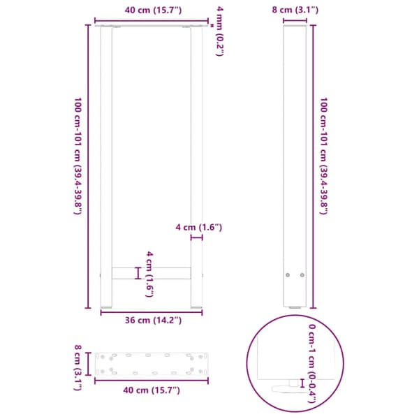 Barbordsben svarta 2 st 40x(100-101) cm stål