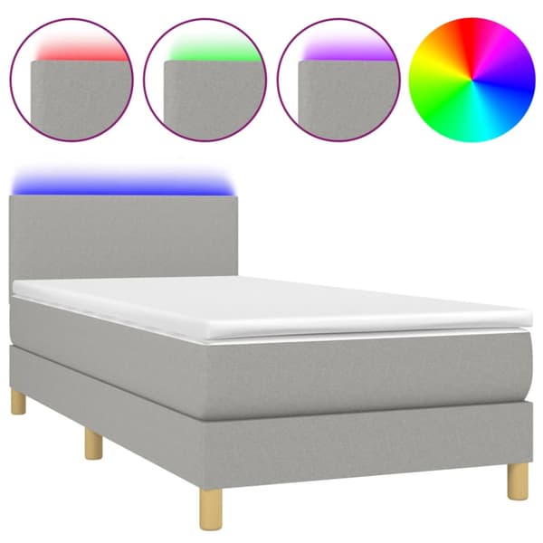 Ramsäng med madrass & LED ljusgrå 100x200 cm tyg