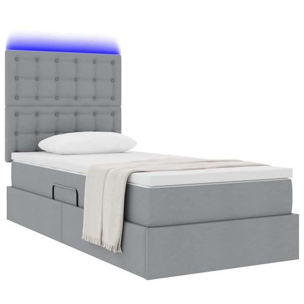 Förvaringssäng med LED med led Ljusgrå 90 x 190 cm Polyester