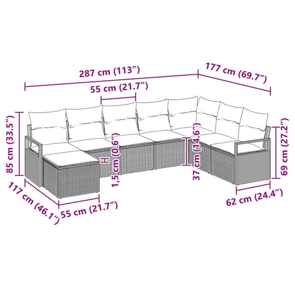 Soffset med kudde 8 pcs Svart konstrotting