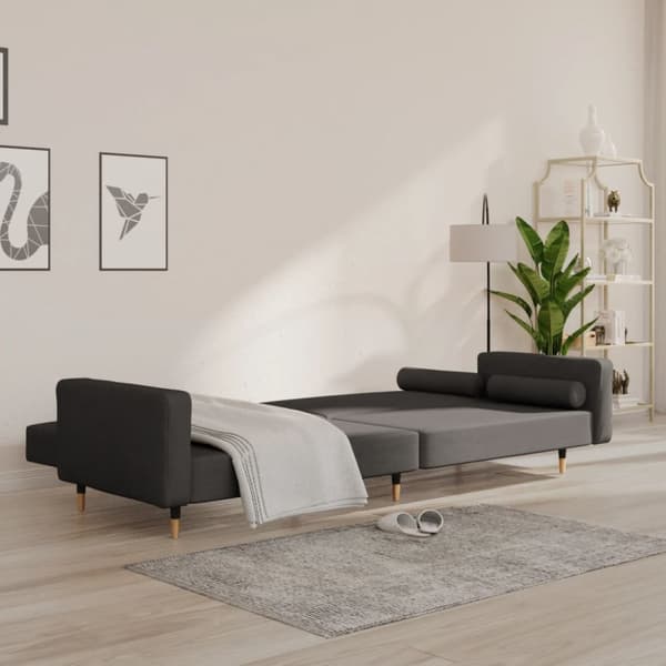 Bäddsoffa 2-sits med två kuddar mörkgrå sammet