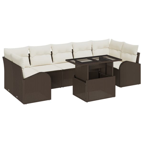 Trädgårdsoffset med kudde med lagring 8 pcs Brun Poly Rattan