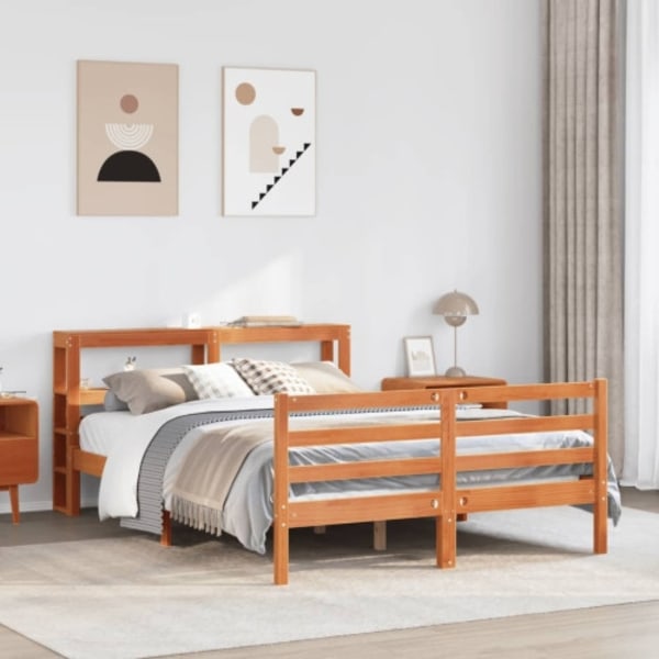 Sängram utan madrass vaxbrun 135x190 cm massiv furu