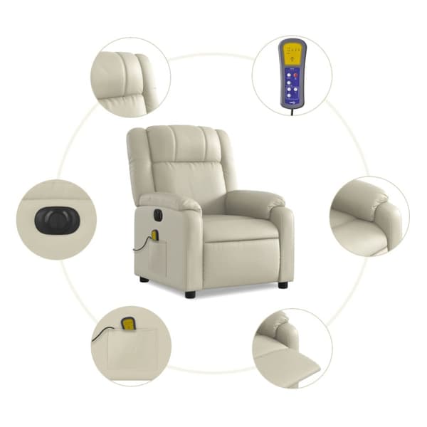 Elektrisk massagefåtölj gräddvit konstläder