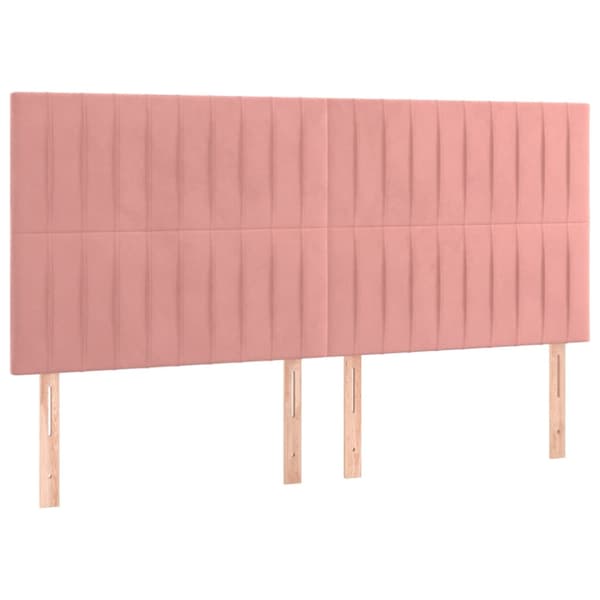 Sänggavel LED rosa 200x5x118/128 cm sammet