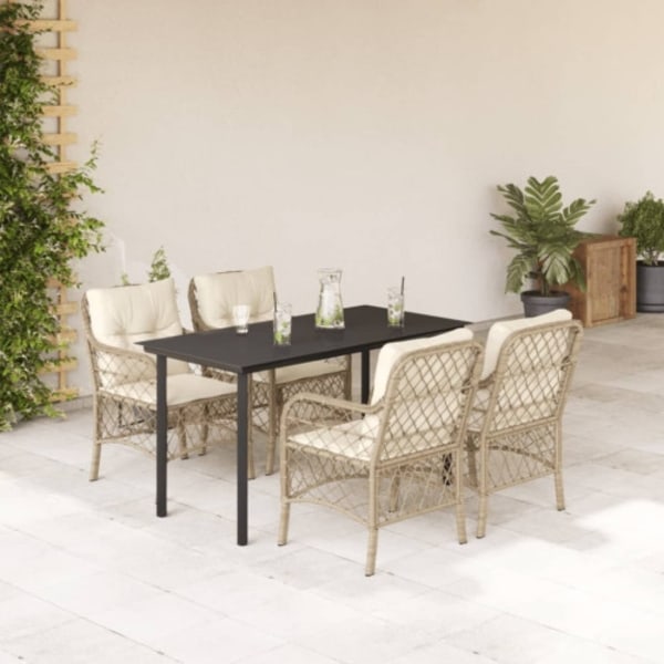 Matgrupp för trädgården med dynor 5 delar beige konstrotting