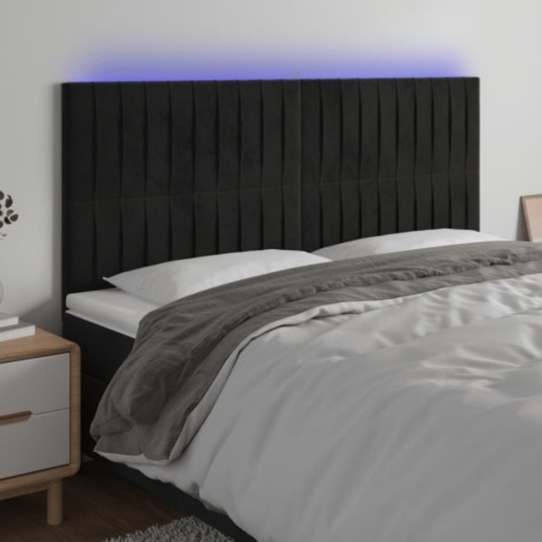 Sänggavel LED svart 160x5x118/128 cm sammet
