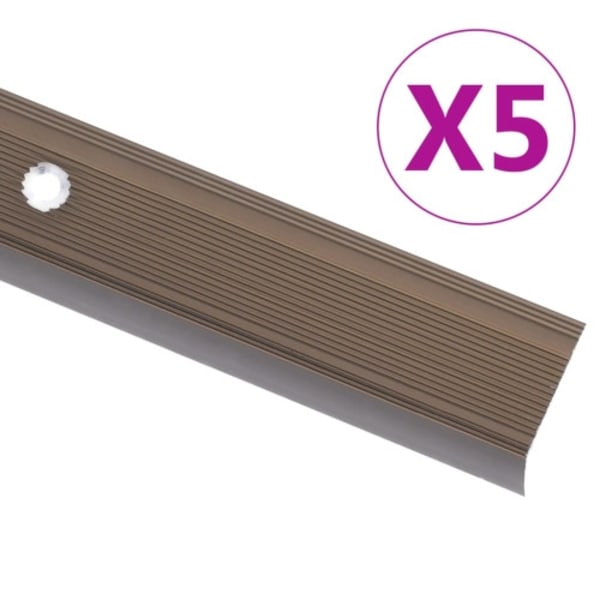 L-formade halkskydd för trapp 5 st aluminium 100 cm brun