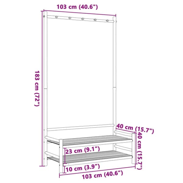 Klädställ med hyllor 103x40x183 cm bambu