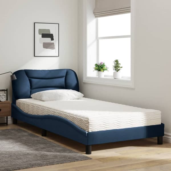 Bed with Mattress "Hvar" Blue 100x200 cm Fabric