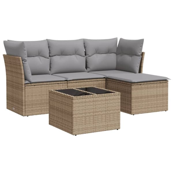 Soffgrupp för trädgården med dynor 5 delar beige konstrotting