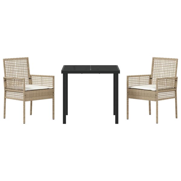 Trädgårdsmöbelset med kudde 3 pcs Beige konstrotting
