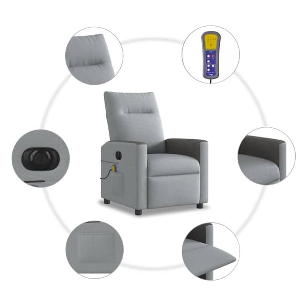 Elektrisk massagefåtölj ljusgrå tyg