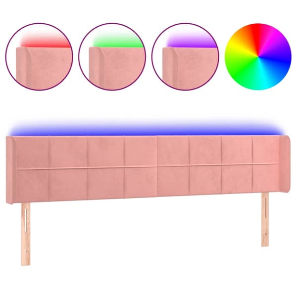 Sänggavel LED rosa 183x16x78/88 cm sammet