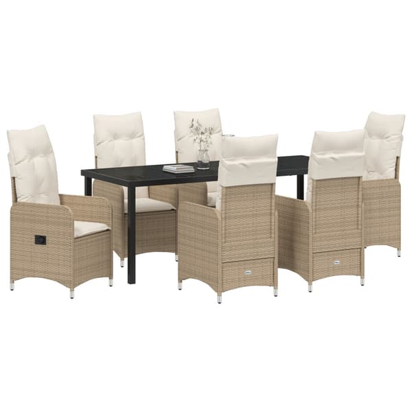 Trädgårdsmöbelset 7 pcs Beige konstrotting