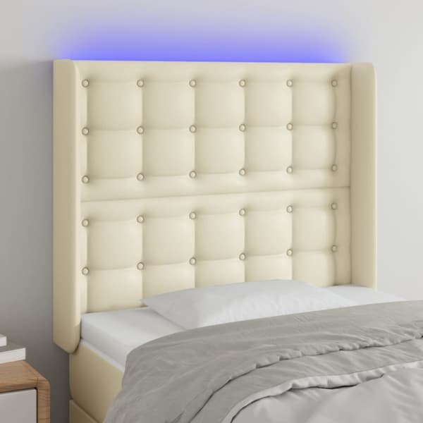 Sänggavel LED gräddvit 83x16x118/128 cm konstläder