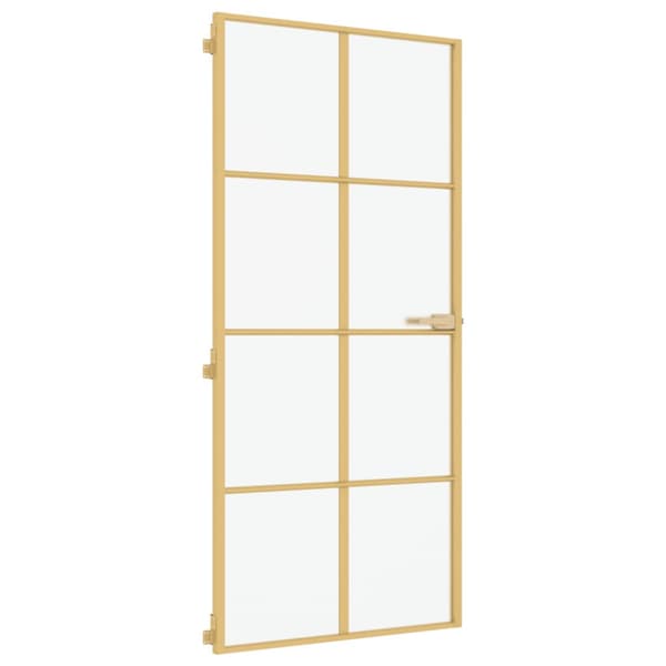 Innerdörr guld 93x201,5 cm härdat glas och aluminium slim