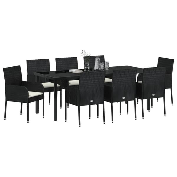Trädgårdsmöbelset med kudde 9 pcs Svart konstrotting