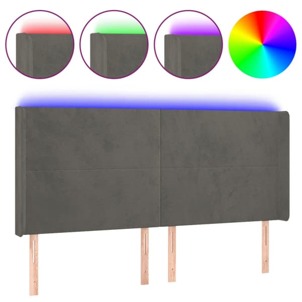 Sänggavel LED mörkgrå 183x16x118/128 cm sammet