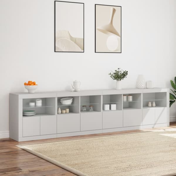 Skänk med LED-belysning vit 283x37x67 cm