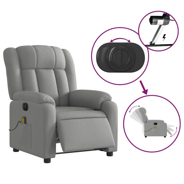 Elektrisk massagefåtölj ljusgrå tyg