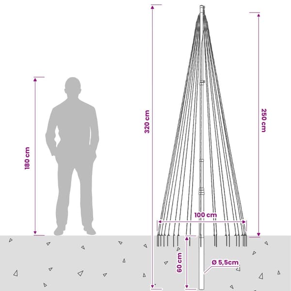 Julgransbelysning med markspett och flaggstång 250 cm
