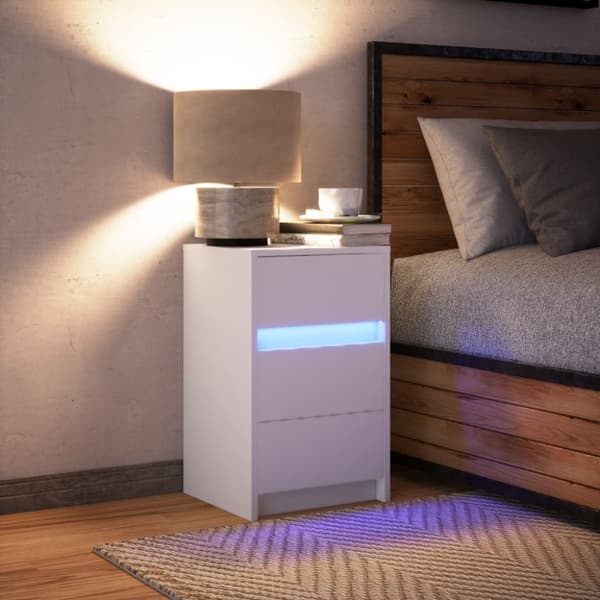 Sängbord med LED-lampor vit konstruerat trä