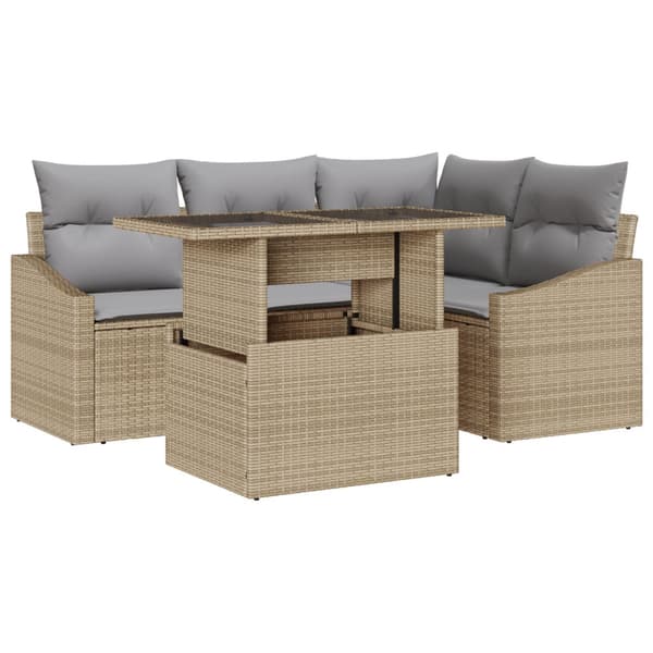 Trädgårdsoffset med kudde med lagring 5 pcs Beige och Ljusgrå
