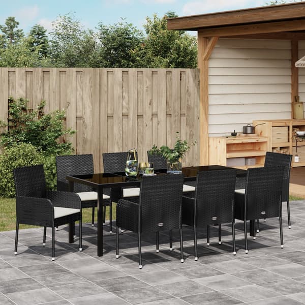 Trädgårdsmöbelset med kudde 9 pcs Svart konstrotting