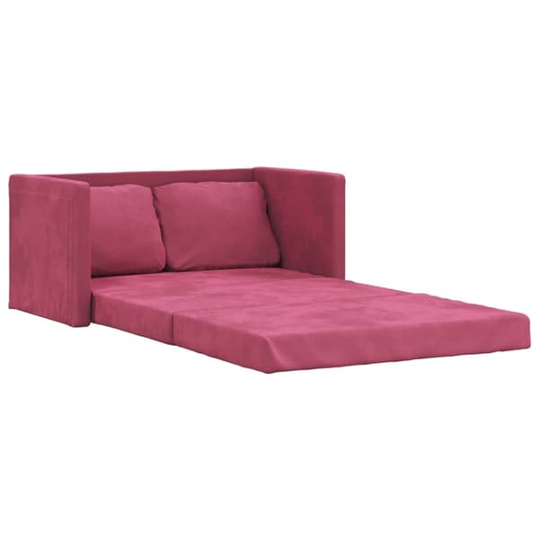 Golvbäddsoffa 2-i-1 vinröd 122x204x55 cm sammet