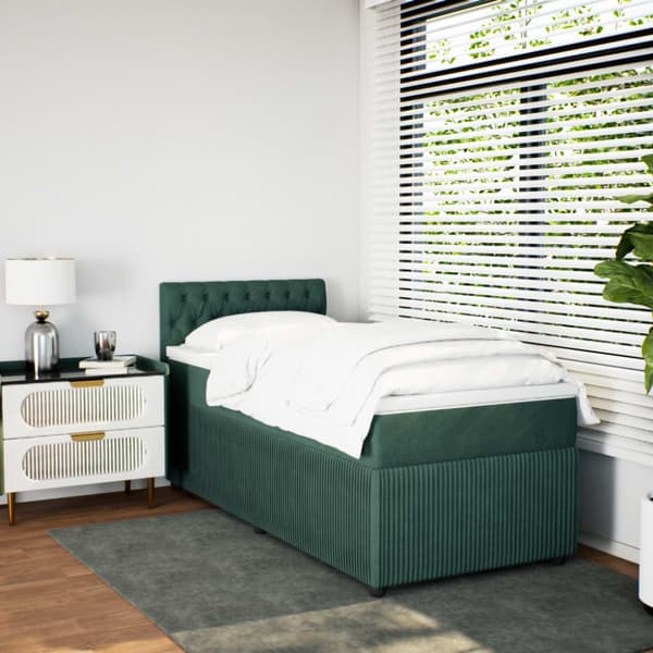 Ramsäng med madrass mörkgrön 90x190 cm sammet