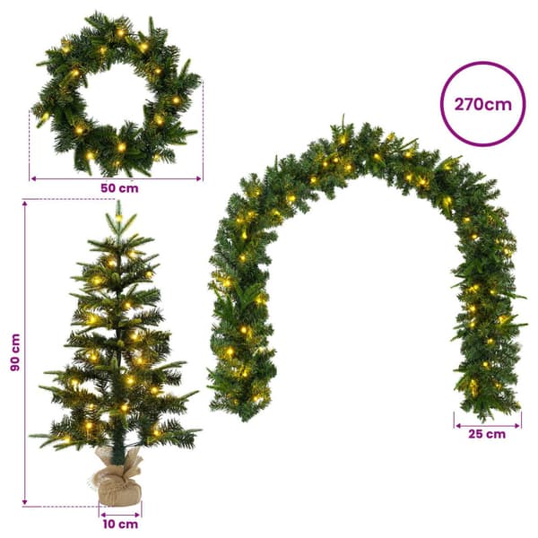 Mini julgran 90 cm 175 LED-lampor Varmvit PVC och PE Grön