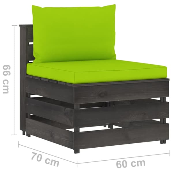 Mittensektion med dynor till pallsoffa grå impregnerat trä