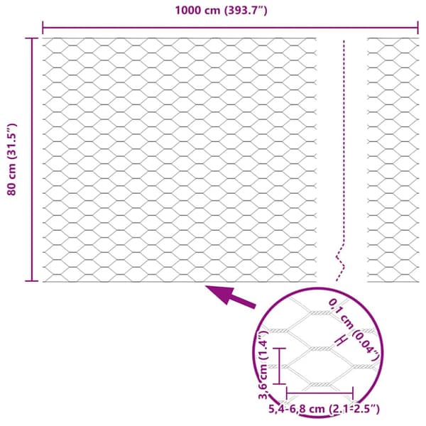 Hexagonstängsel Grå 0,8 x 10 m PVC
