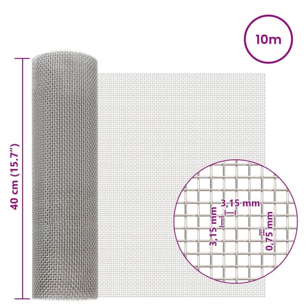 Nätduk 40 x 1000 cm 6 Mesh Rostfritt stål 201 Silver