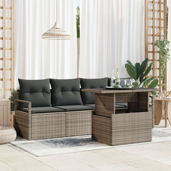 Trädgårdsoffset med lagring 5 pcs Grå Poly rattan