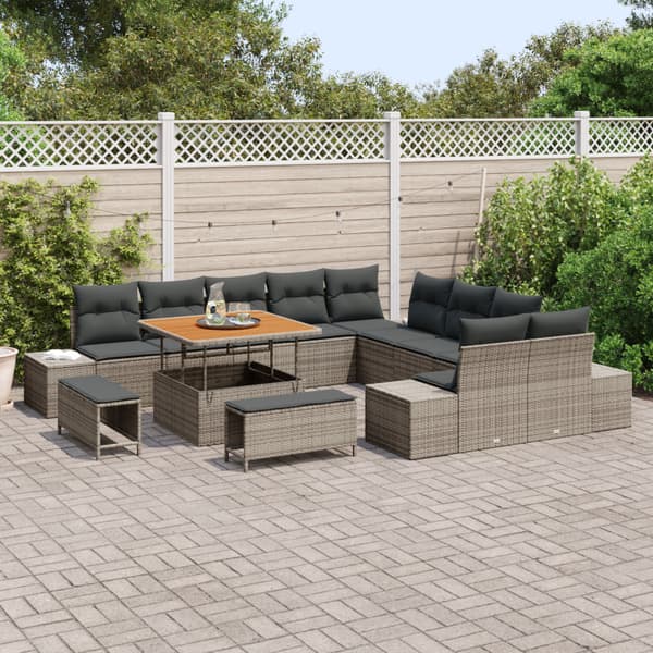 Trädgårdsoffset med kudde med lagring 13 pcs Grå Poly rattan