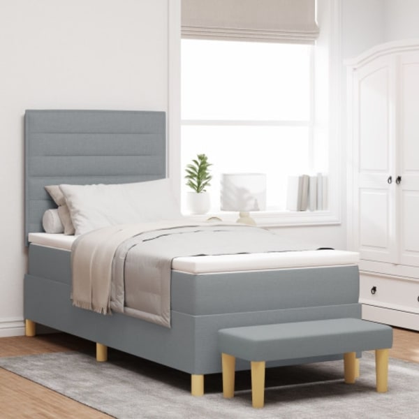 Boxspring säng med madrass & bänk ljusgrå 80x200 cm tyg