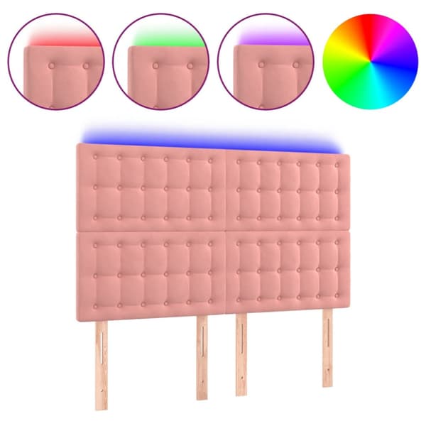 Sänggavel LED rosa 144x5x118/128 cm sammet