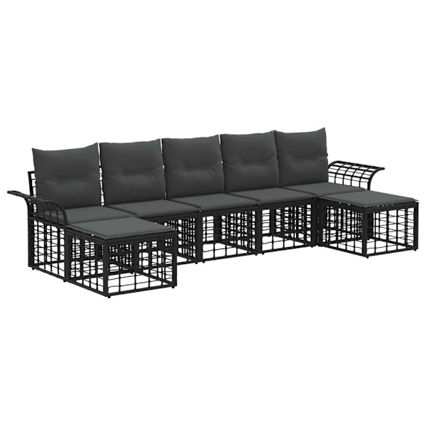 Utomhussoffset 7 pcs Svart och Mörkgrå Polyester