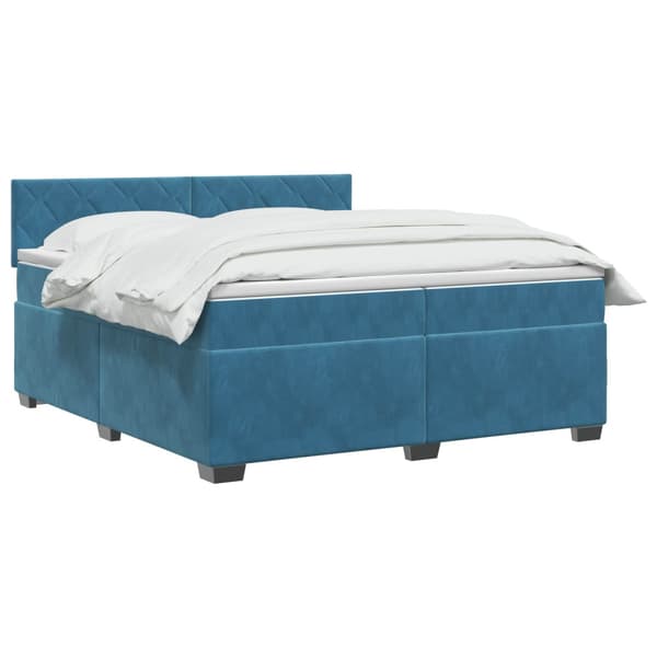 Boxspring säng med madrass och LED Blå 200 x 200 cm Sammet