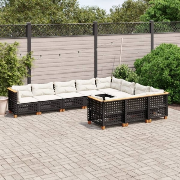 Loungegrupp 10 delar med svarta dynor konstrotting